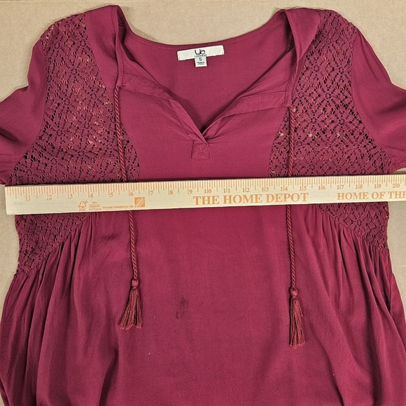 YA Los Angeles Boho Cut Out Long Sleeve Peasant Top Size S Deep Red Bohemian - Picture 10 of 13